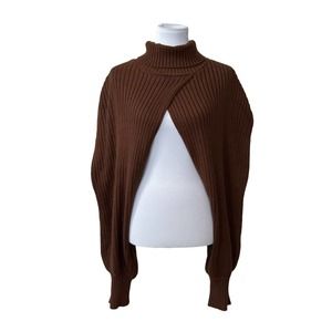 Eloquii Womens Brown Turtle Neck Puff Sleeve Pullover Sweater Scarf Size 26 / 28
